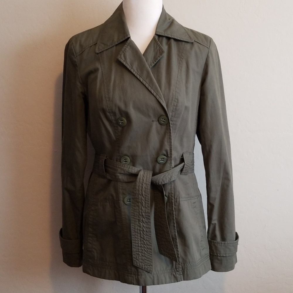 LUCKY BRAND Double Breasted Olive Belted Jacket